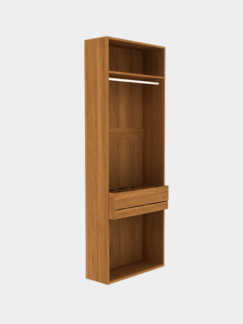 Walk-in Closet พร้อมราวแขวนกางเกง สีฮันนี่วอลนัท