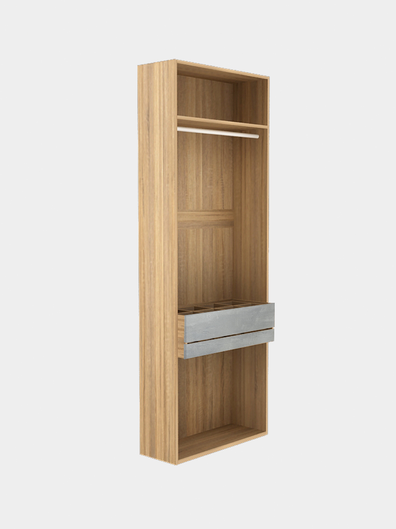 Walk-in Closet พร้อมราวแขวนกางเกง สีโซลิดโอ๊ค-ซีเมนต์