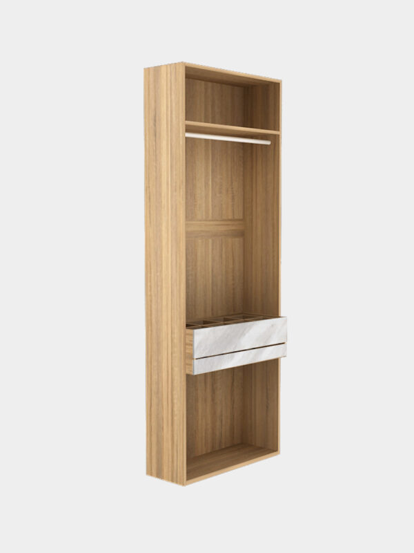 Walk-in Closet พร้อมราวแขวนกางเกง สีโซลิดโอ๊ค-หินอ่อน